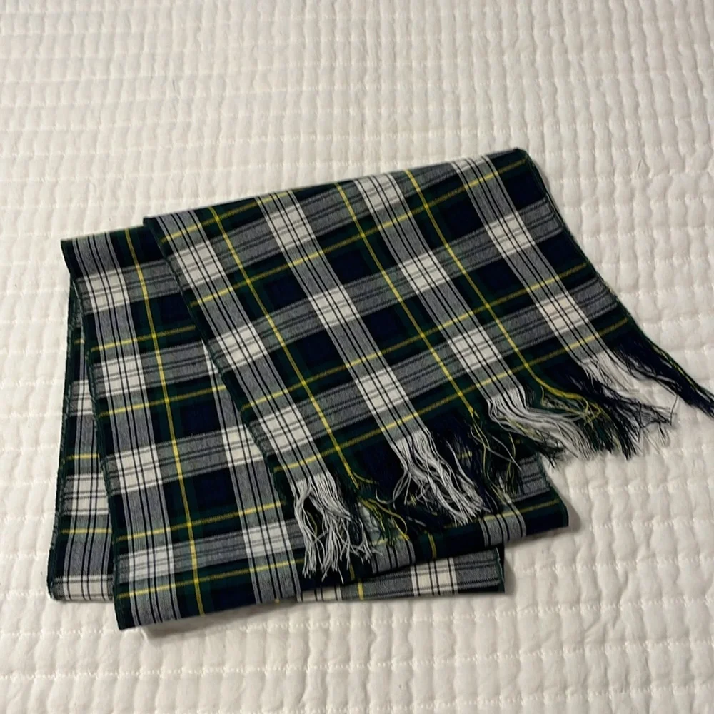Vintage Lochcarron Scotland 100% Wool Green Blue Plaid Tartan Gordon Dress Scarf